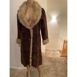 B*Lucid Brown Suede Trench w/fur trim Size S